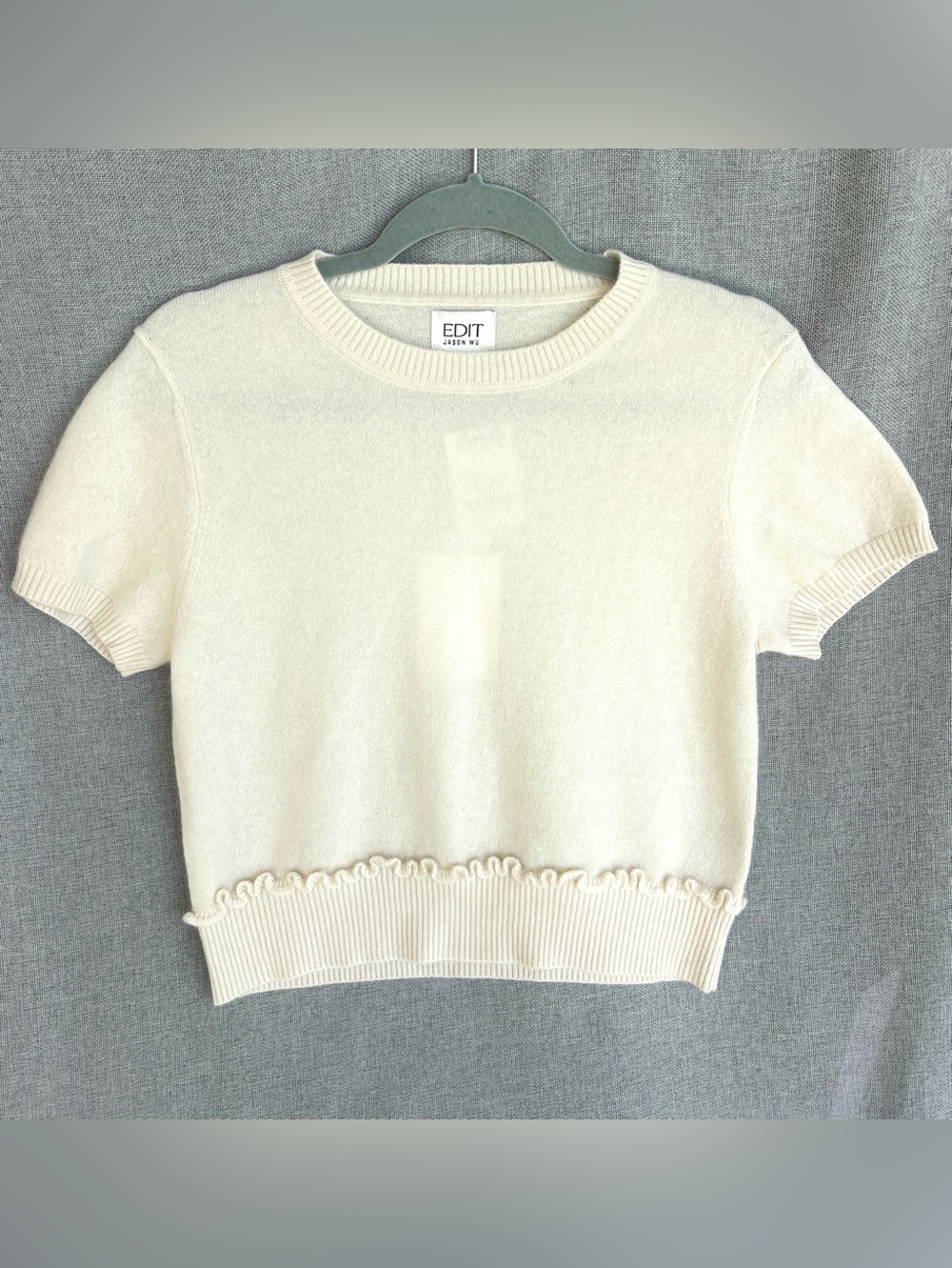 Edit Jason Wu CASHMERE short sleeve crew neck sweater top ivory cream